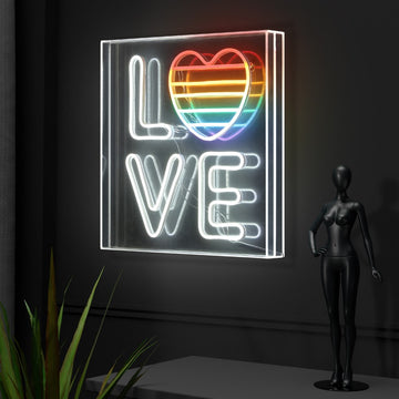 LOVE Square Contemporary Glam Acrylic Box USB Operated LED Neon Light - JONATHAN Y